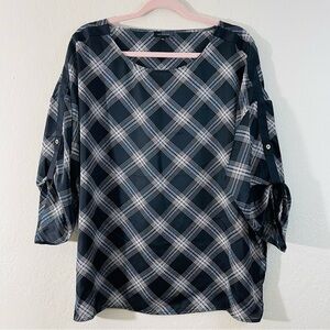 The Limited Plaid Casual Blouse Women Size XL Black/White